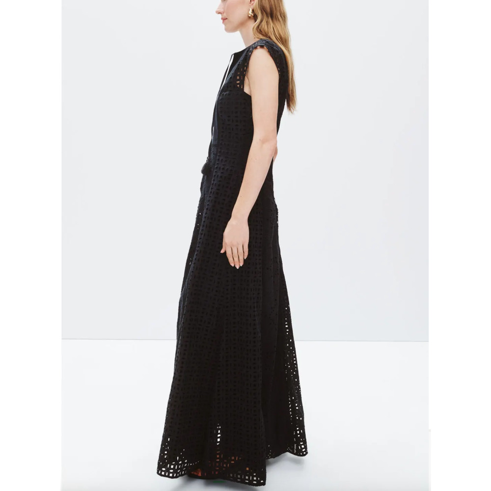 Veronica Beard Black Eyelet Maxi Dress SIZE 4 Cottage Fit n Flare Designer $700 - Picture 2 of 12